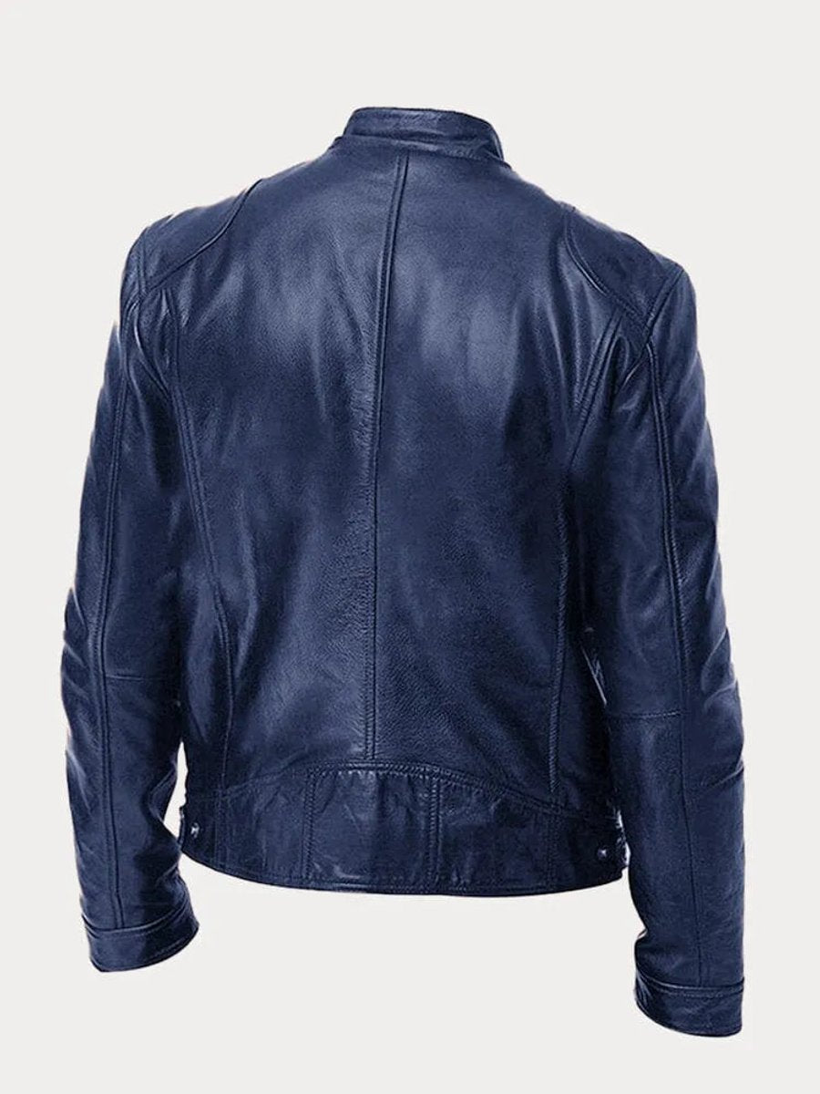 Men's Slim-Fit Moto Leather Mens Quilted Jacket Stand Collar