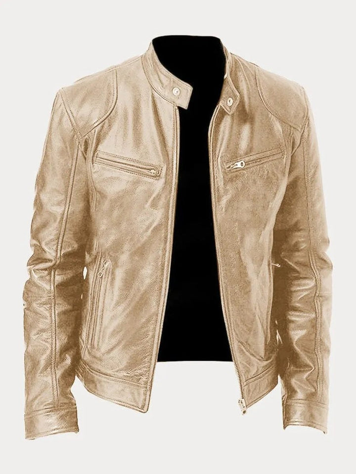 Men's Slim-Fit Moto Leather Mens Quilted Jacket Stand Collar - Gold