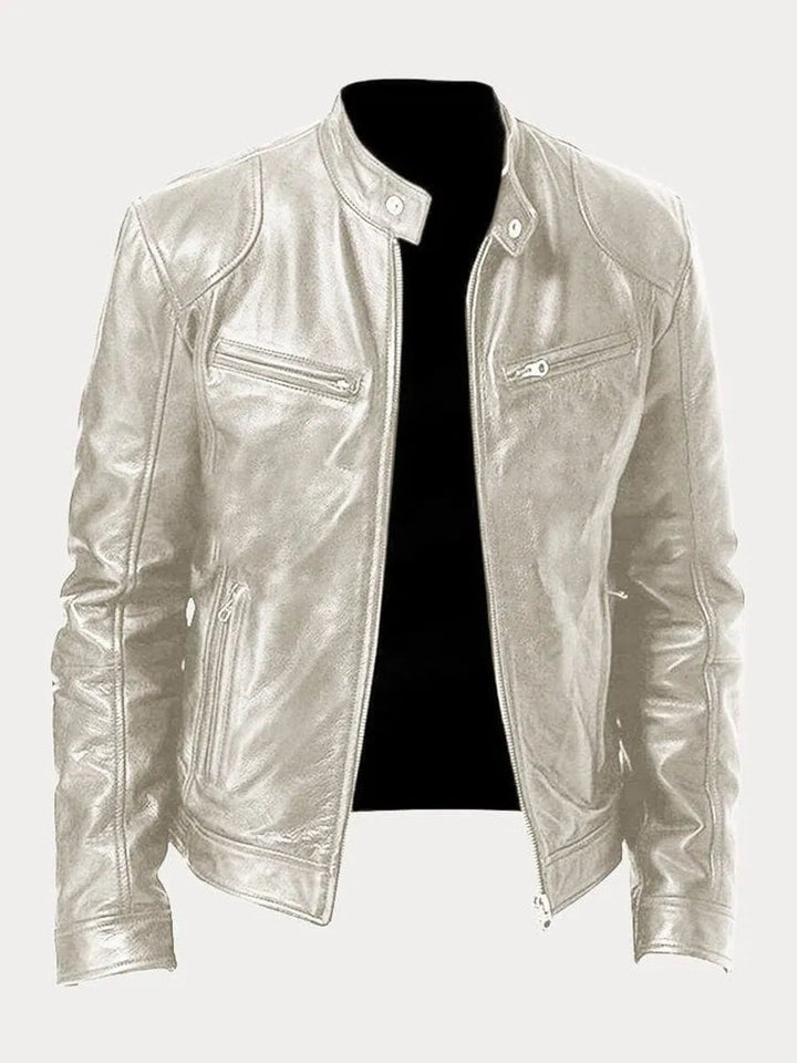 Men's Slim-Fit Moto Leather Mens Quilted Jacket Stand Collar - Silver