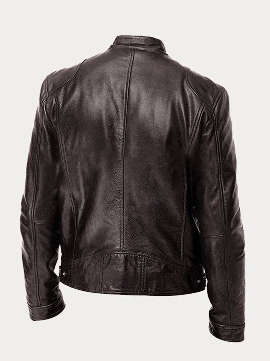 Men's Slim-Fit Moto Leather Mens Quilted Jacket Stand Collar