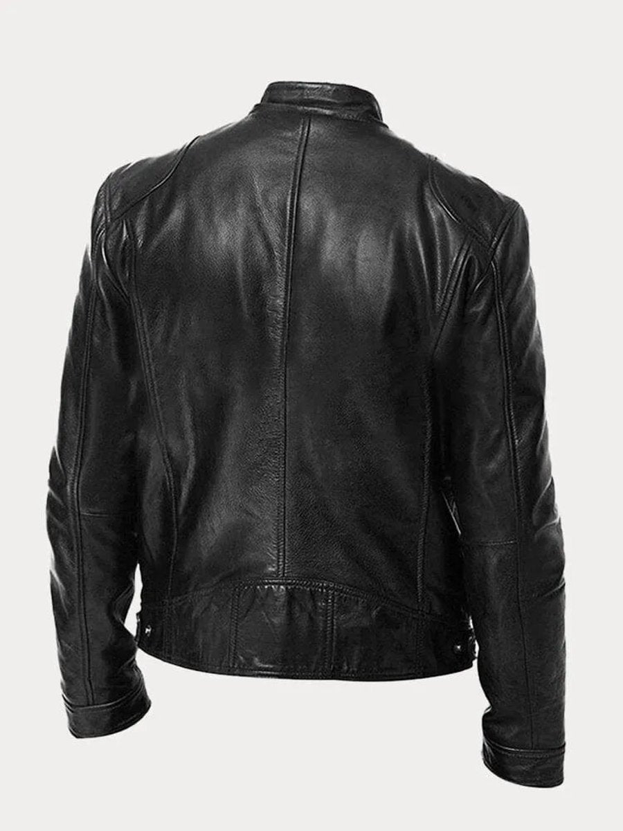 Men's Slim-Fit Moto Leather Mens Quilted Jacket Stand Collar