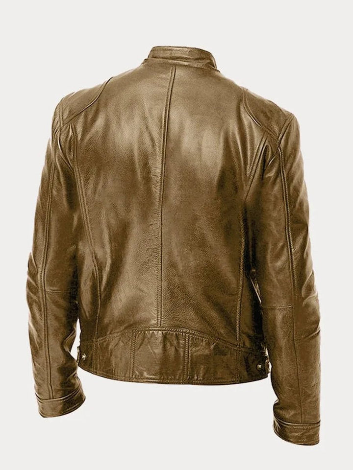 Men's Slim-Fit Moto Leather Mens Quilted Jacket Stand Collar