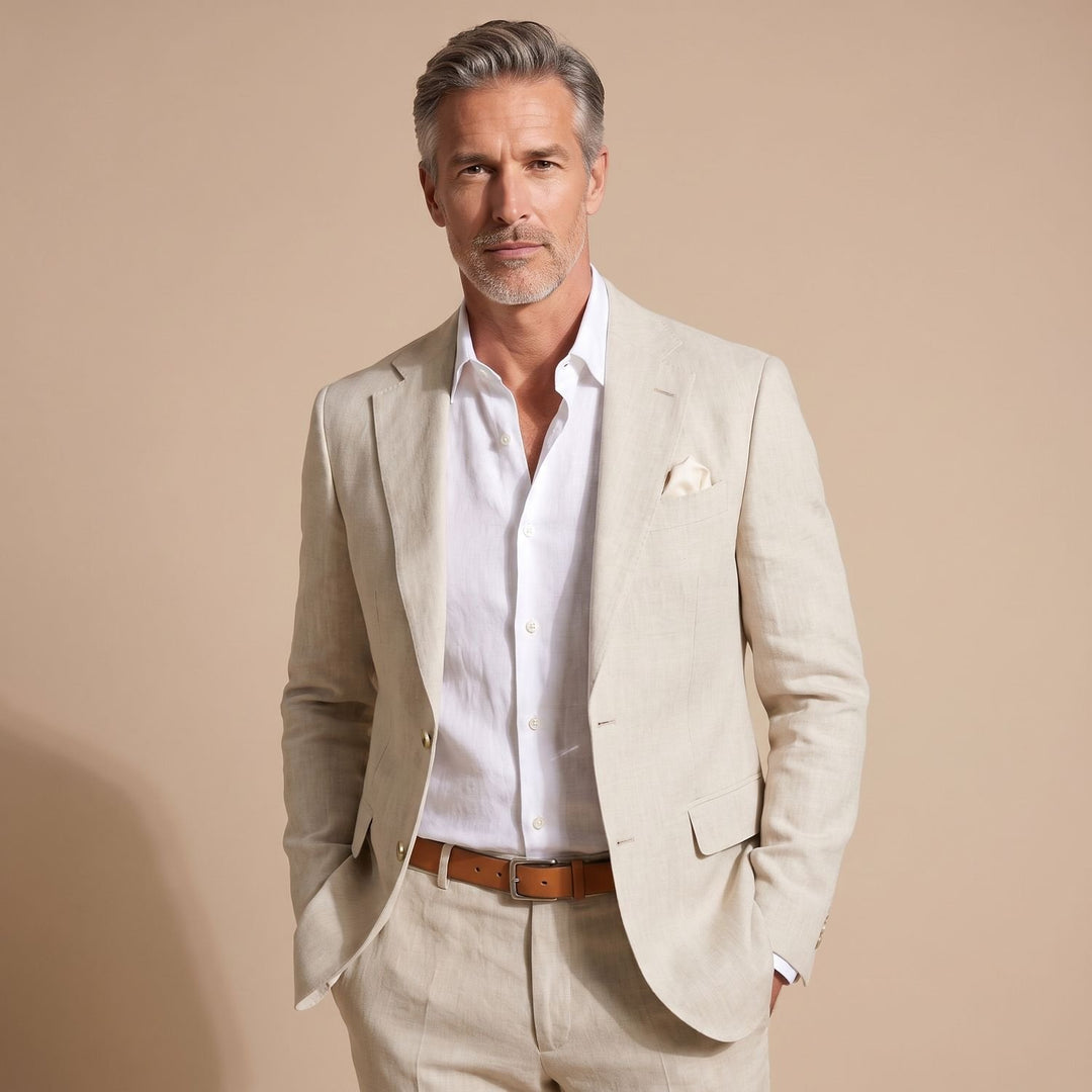 Men's Slim-Fit Notch-Lapel Two-Piece Suit - Beige
