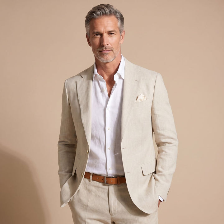 Men's Slim-Fit Notch-Lapel Two-Piece Suit - Beige