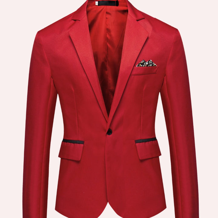 Men's Slim-Fit Single-Button Notch-Lapel Business Blazer - Red