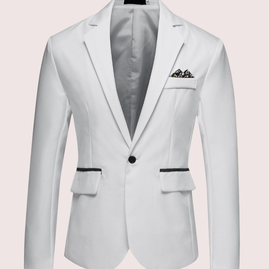 Men's Slim-Fit Single-Button Notch-Lapel Business Blazer - White
