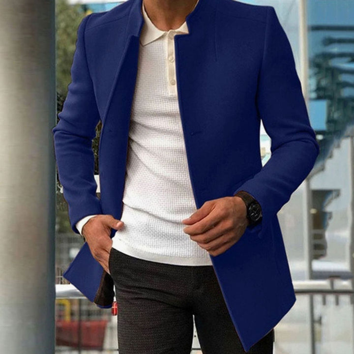 Men's Slim Fit Stand-Collar Long Coat - Blue