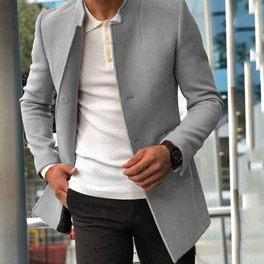 Men's Slim Fit Stand-Collar Long Coat - Grey
