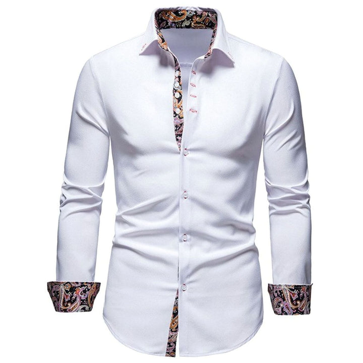Men's Slim-Fit Stylish Shirt Paisley Contrast Cuffs - White