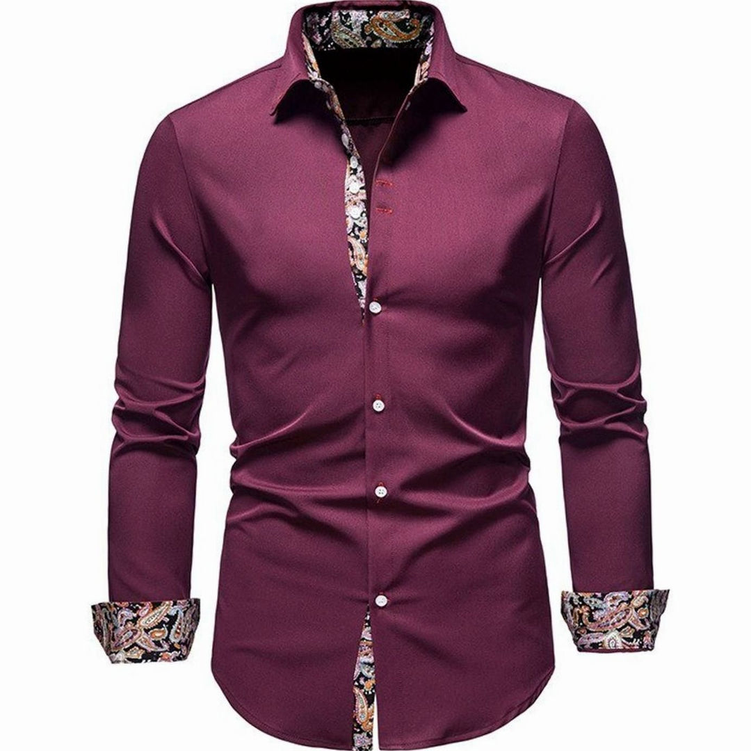 Men's Slim-Fit Stylish Shirt Paisley Contrast Cuffs - Red