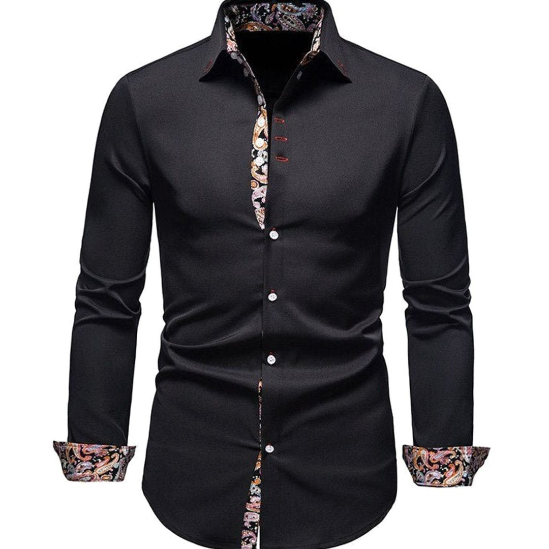 Men's Slim-Fit Stylish Shirt Paisley Contrast Cuffs - Black