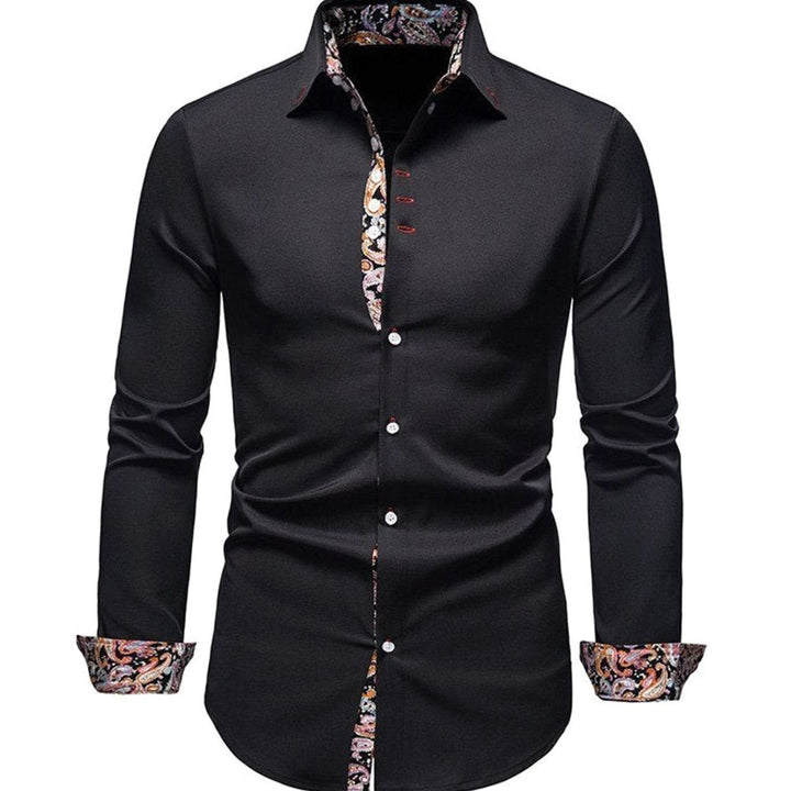 Men's Slim-Fit Stylish Shirt Paisley Contrast Cuffs - Black
