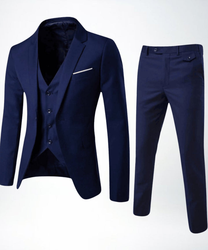 Men's Slim-Fit Three-Piece Classic Formal Suit Set - Navy