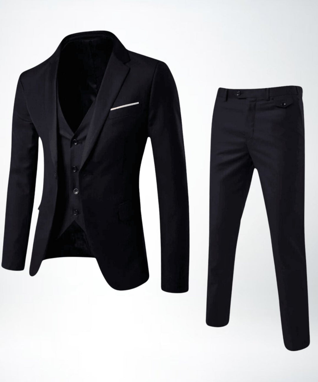 Men's Slim-Fit Three-Piece Classic Formal Suit Set - Black
