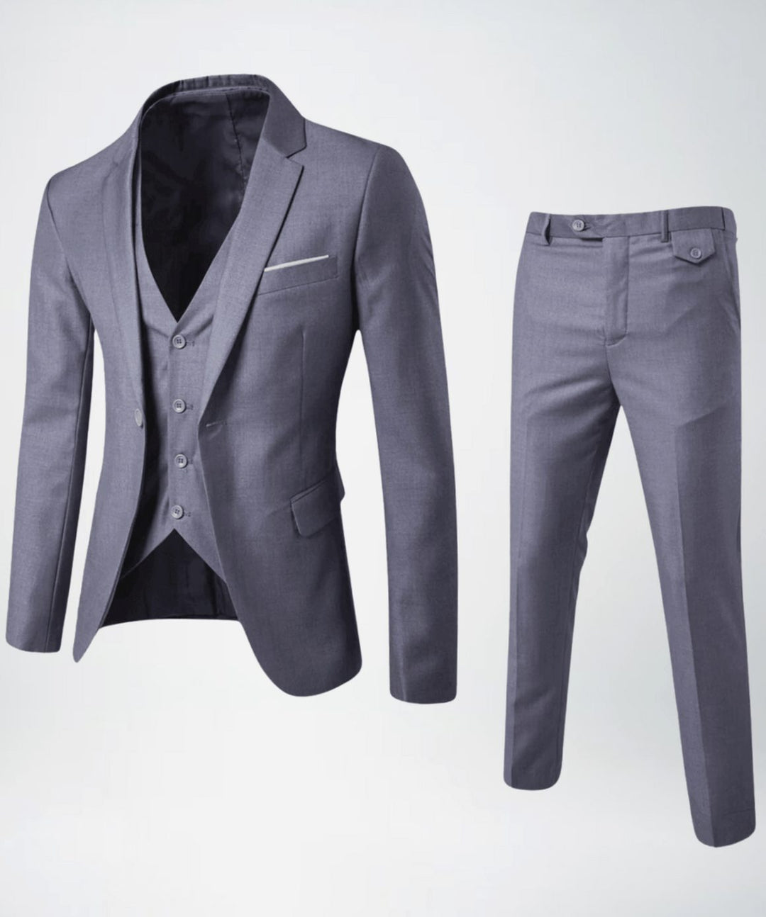Men's Slim-Fit Three-Piece Classic Formal Suit Set - Gray