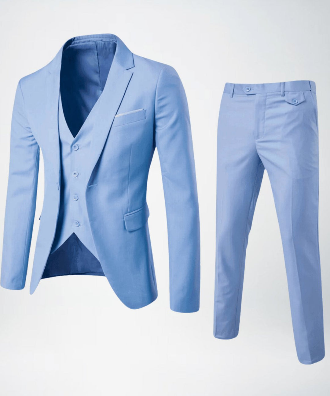 Men's Slim-Fit Three-Piece Classic Formal Suit Set - Light Blue