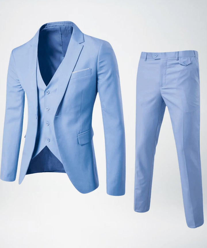 Men's Slim-Fit Three-Piece Classic Formal Suit Set - Light Blue