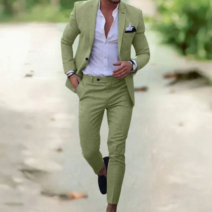 Men's Slim Fit Two-Piece Formal Business Suit Set - Green