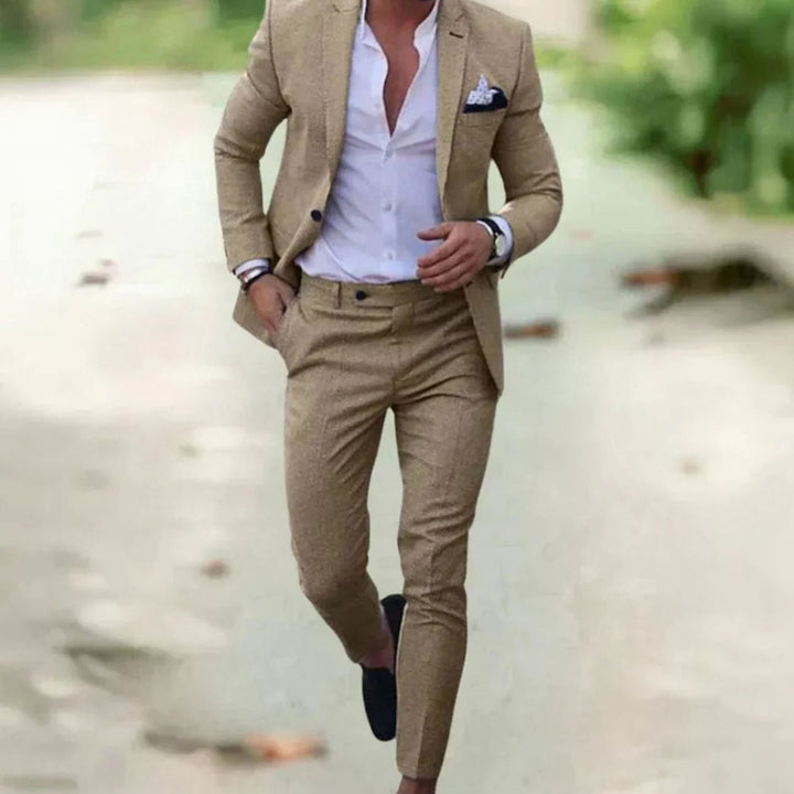 Men's Slim Fit Two-Piece Formal Business Suit Set - Khaki
