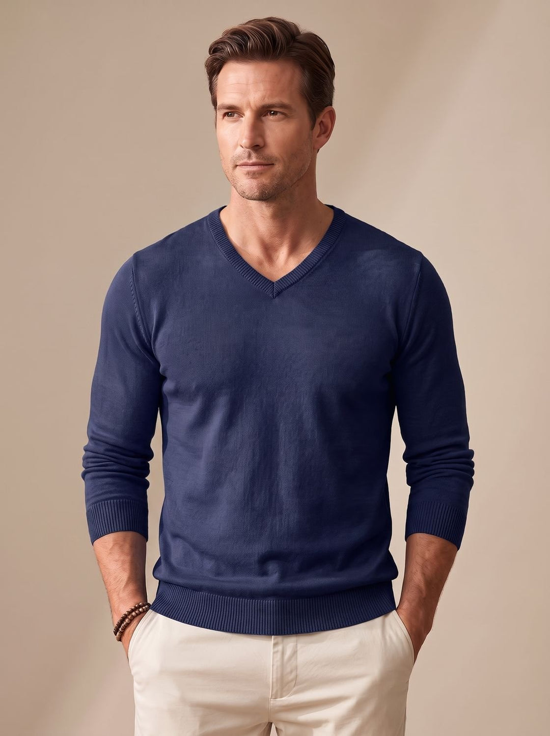 Men's Slim-Fit V-Neck Fine-Knit Stretch Pullover Sweater