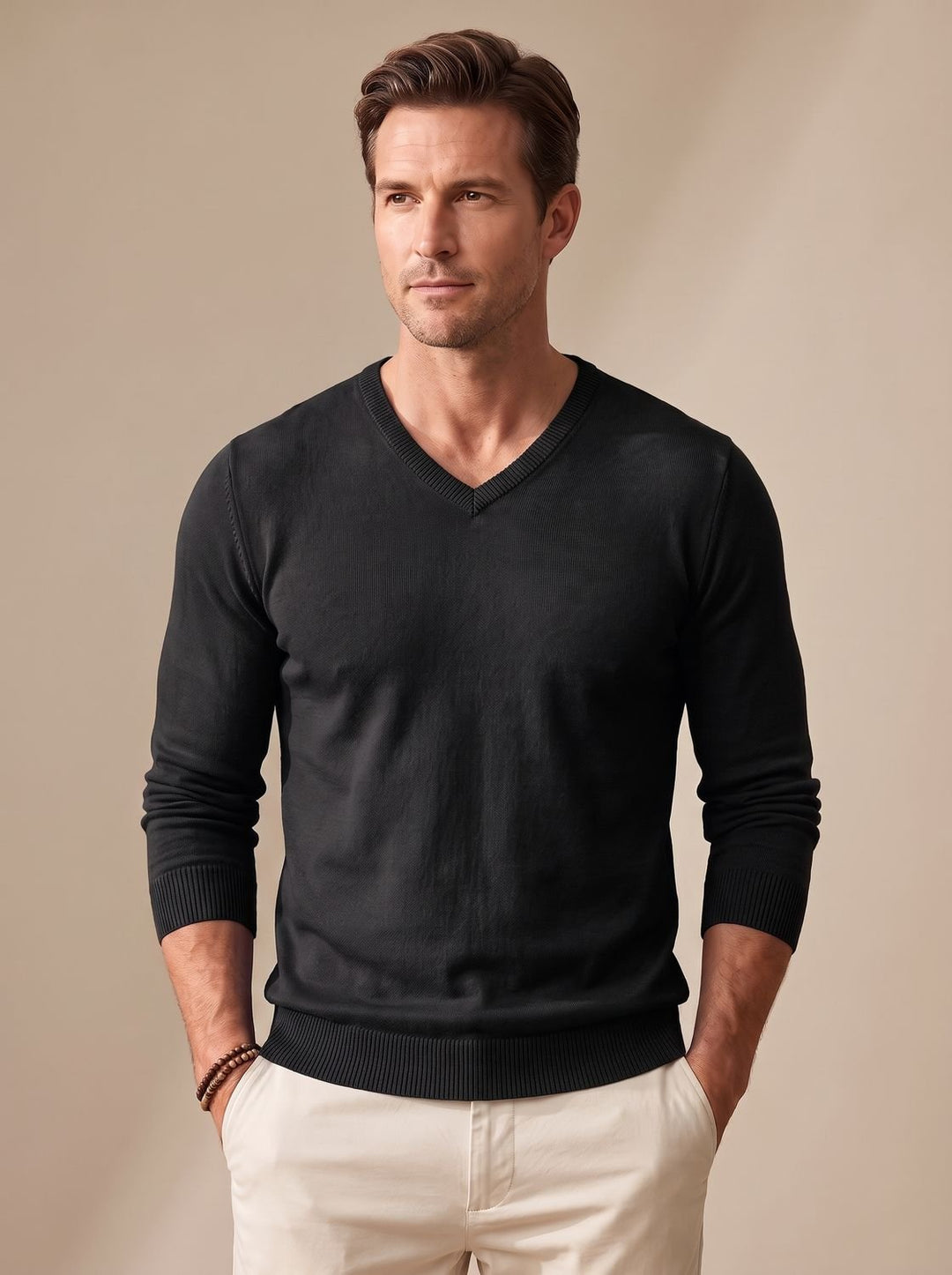 Men's Slim-Fit V-Neck Fine-Knit Stretch Pullover Sweater