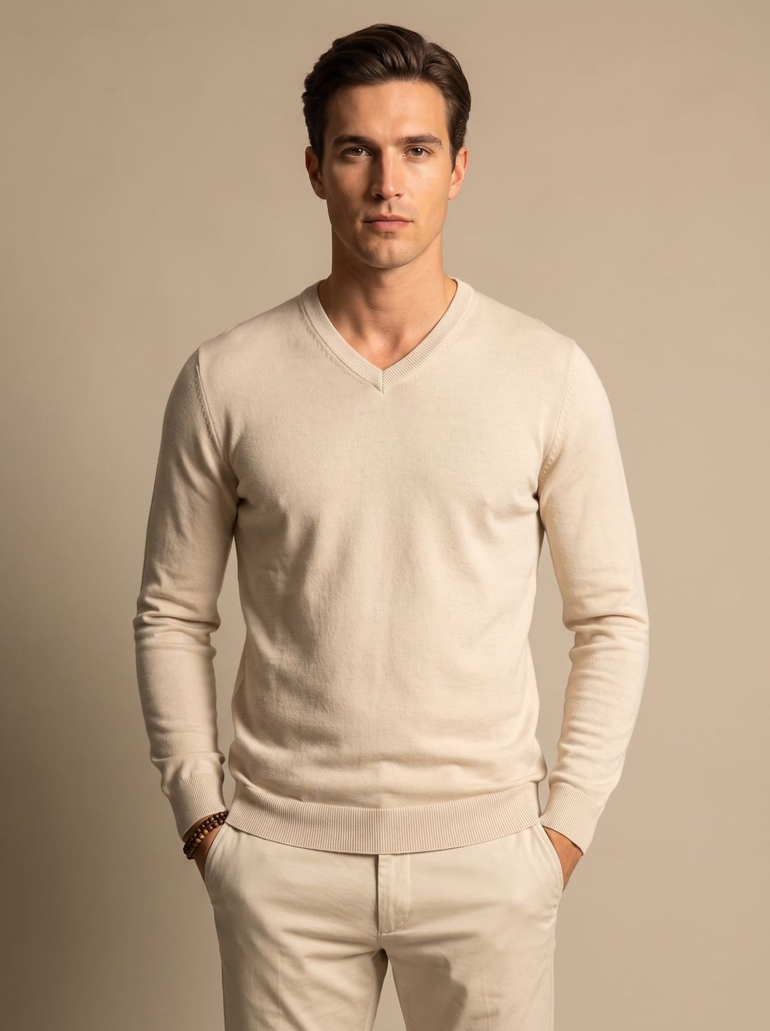 Men's Slim-Fit V-Neck Fine-Knit Stretch Pullover Sweater
