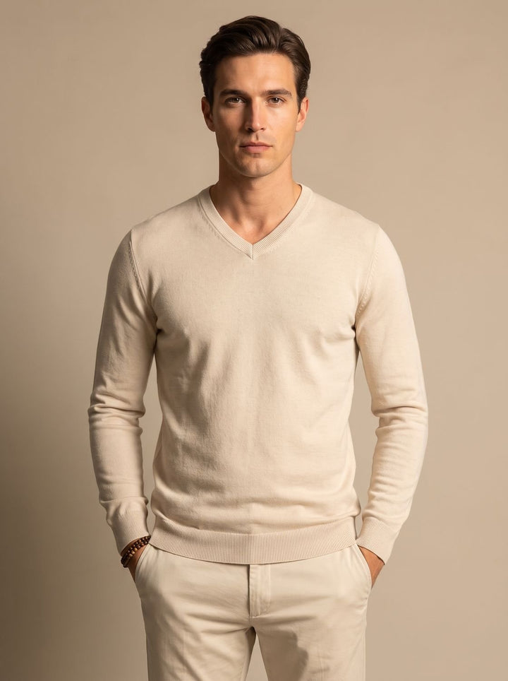 Men's Slim-Fit V-Neck Fine-Knit Stretch Pullover Sweater