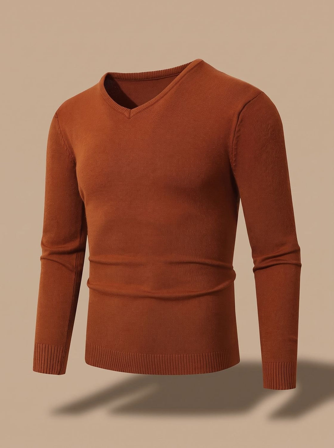 Men's Slim-Fit V-Neck Fine-Knit Stretch Pullover Sweater - Caramel