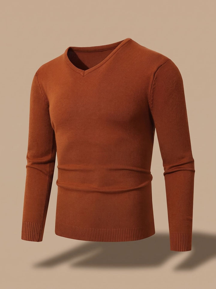Men's Slim-Fit V-Neck Fine-Knit Stretch Pullover Sweater - Caramel