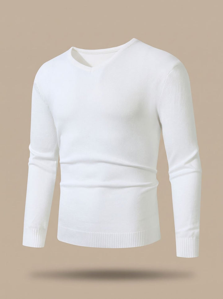 Men's Slim-Fit V-Neck Fine-Knit Stretch Pullover Sweater - White