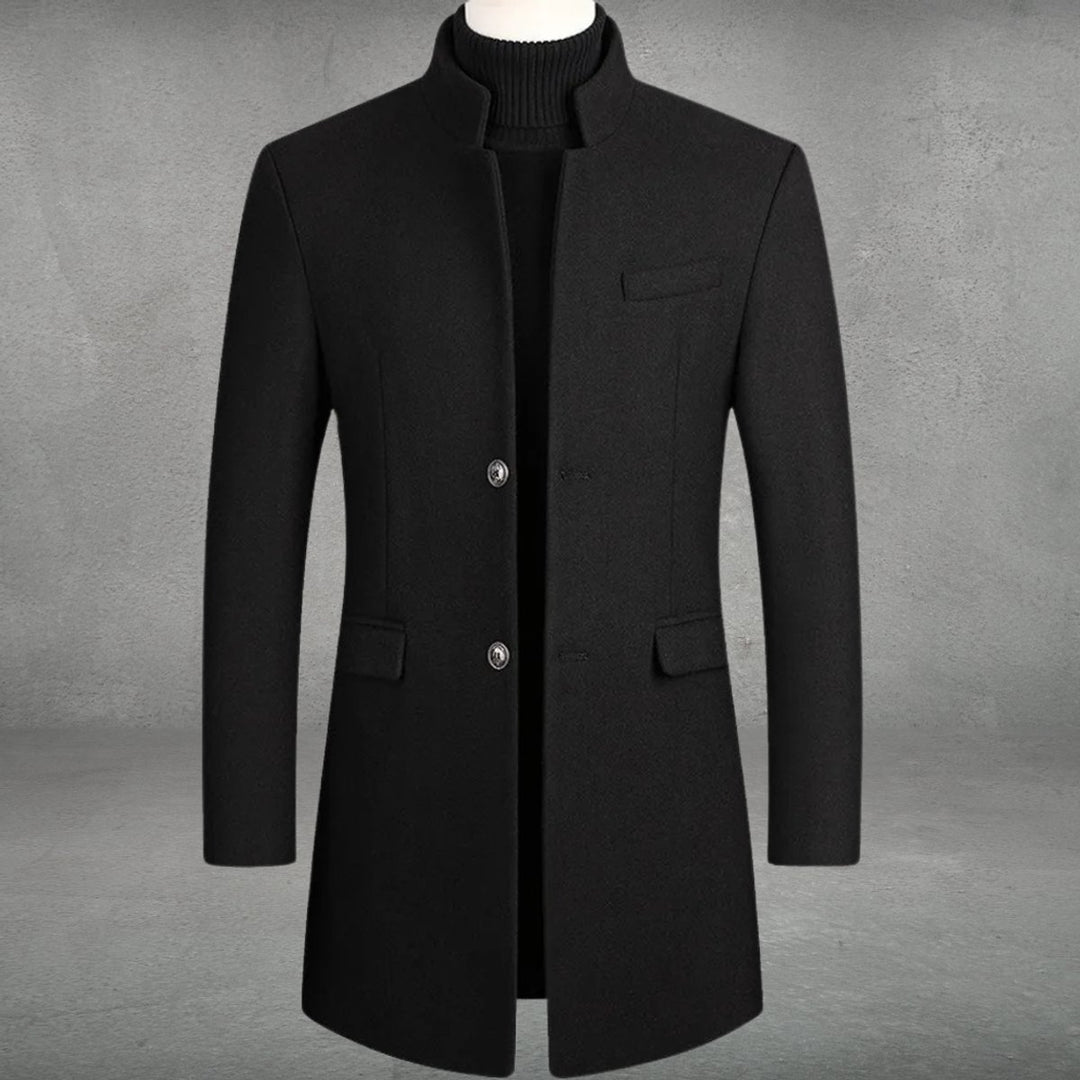 Men's Slim-Fit Wool Blend Overcoat Long Mens Wool Coat Standing Collar
