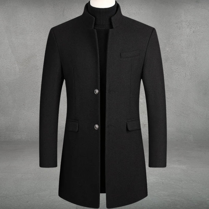 Men's Slim-Fit Wool Blend Overcoat Long Mens Wool Coat Standing Collar