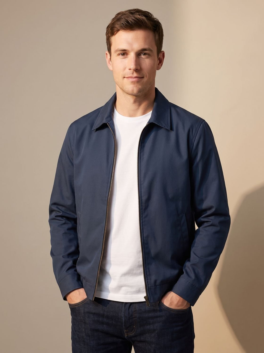 Men's Smart-Casual Harrington Jacket Gingham-Lined Full-Zip