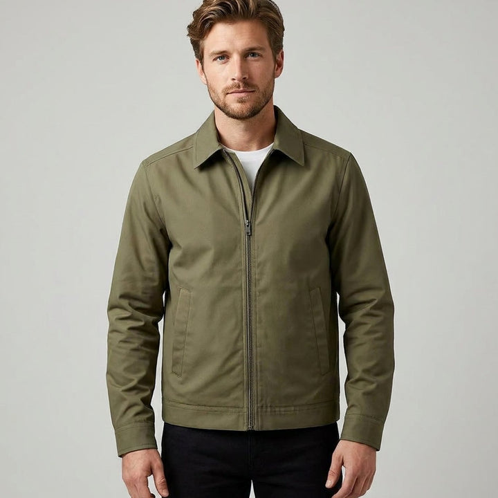 Men's Smart-Casual Harrington Jacket Gingham-Lined Full-Zip