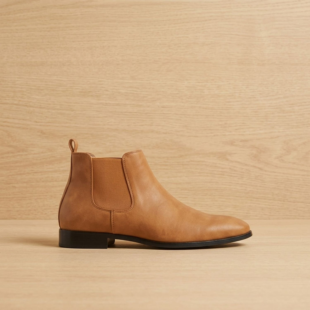 Men's Smooth Leather Elastic-Panel Chelsea Boots - Brown