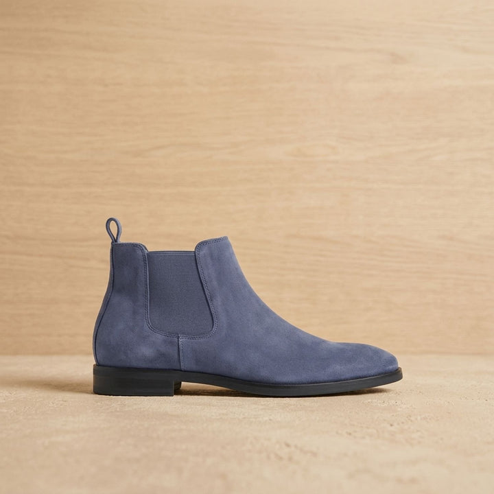 Men's Smooth Leather Elastic-Panel Chelsea Boots - Blue