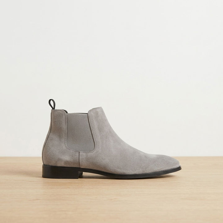 Men's Smooth Leather Elastic-Panel Chelsea Boots - Light Gray