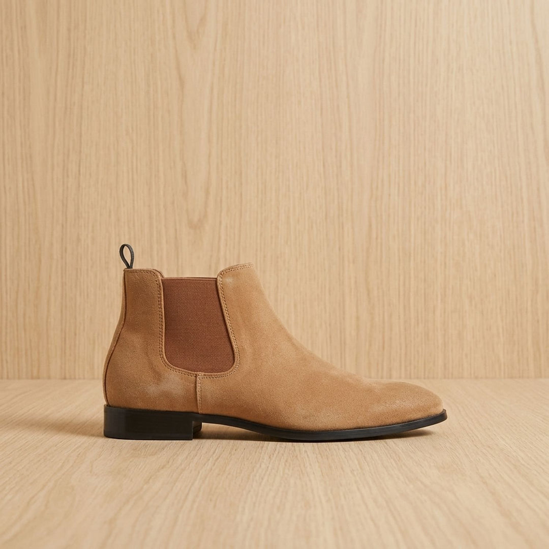 Men's Smooth Leather Elastic-Panel Chelsea Boots - Light Brown