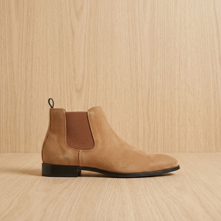 Men's Smooth Leather Elastic-Panel Chelsea Boots - Light Brown