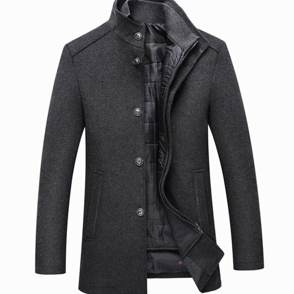 Men's Stand Collar Button-Up Insulated Winter Jacket - Gray