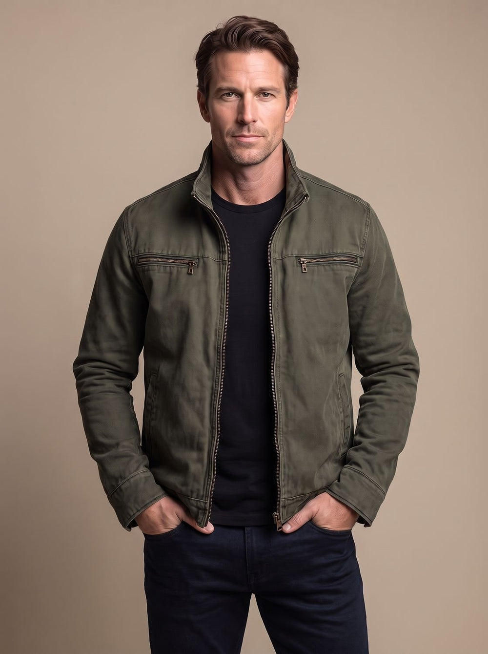 Men's Stand-Collar Full-Zip Slim-Fit Bomber Jacket