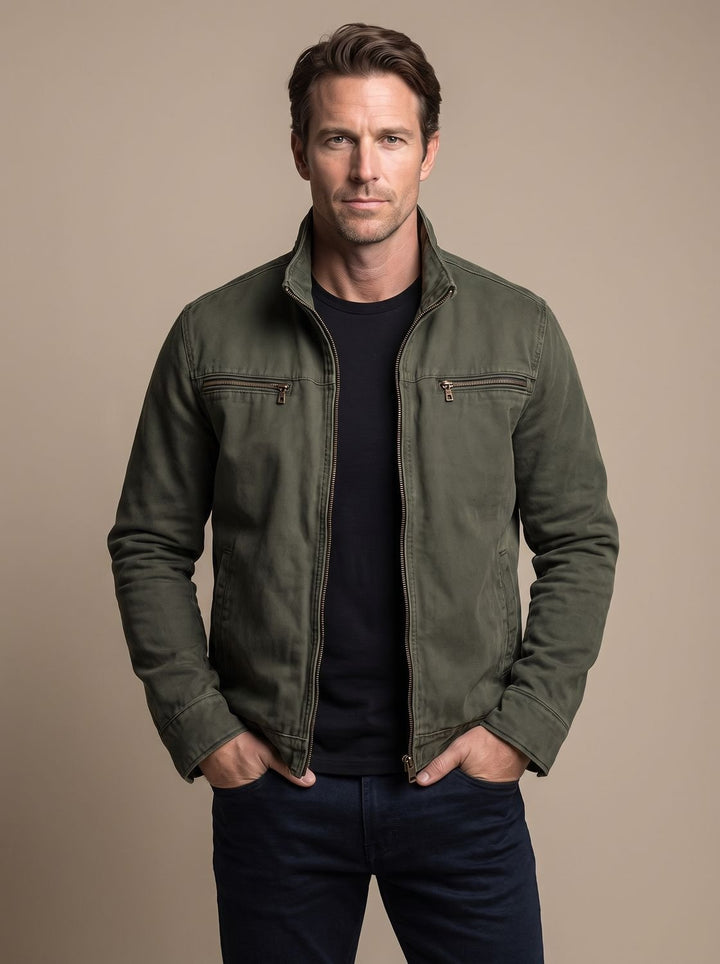 Men's Stand-Collar Full-Zip Slim-Fit Bomber Jacket - Army Green