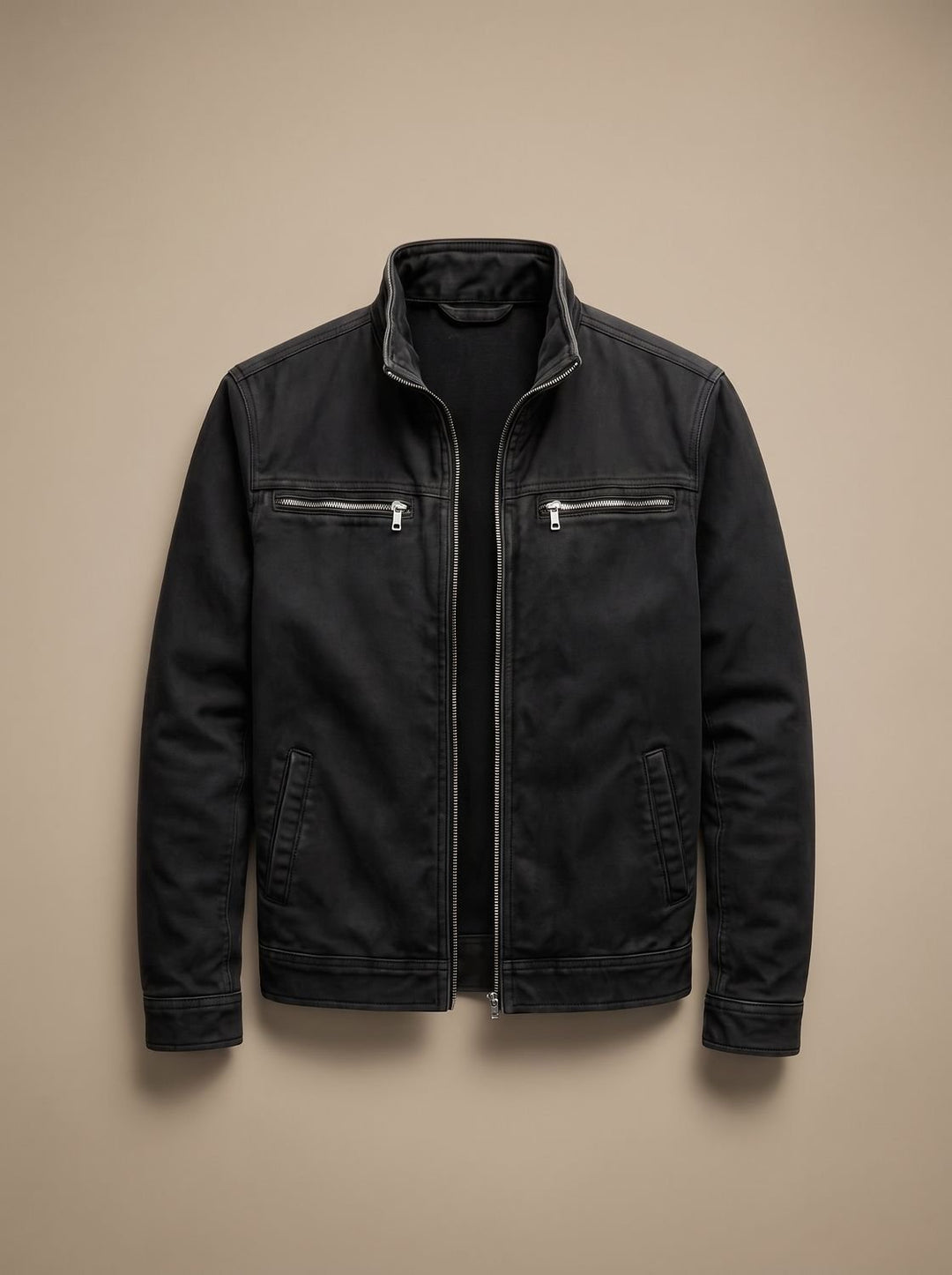 Men's Stand-Collar Full-Zip Slim-Fit Bomber Jacket - Black