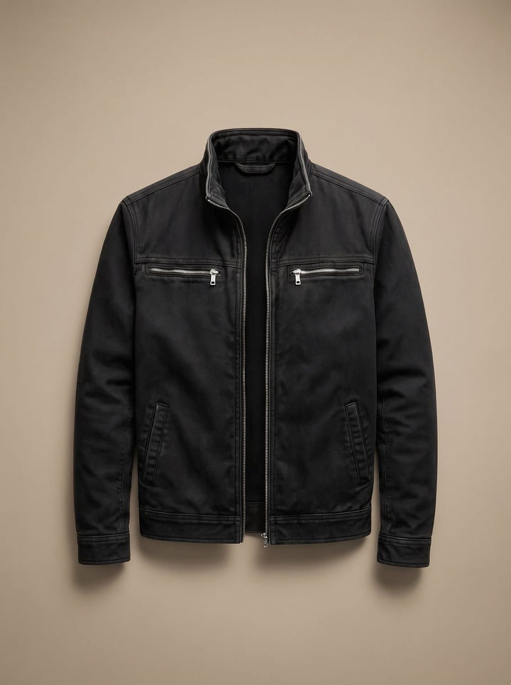 Men's Stand-Collar Full-Zip Slim-Fit Bomber Jacket - Black