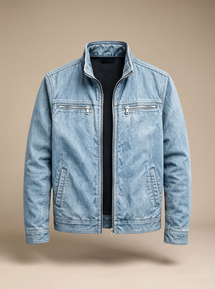 Men's Stand-Collar Full-Zip Slim-Fit Bomber Jacket - Blue