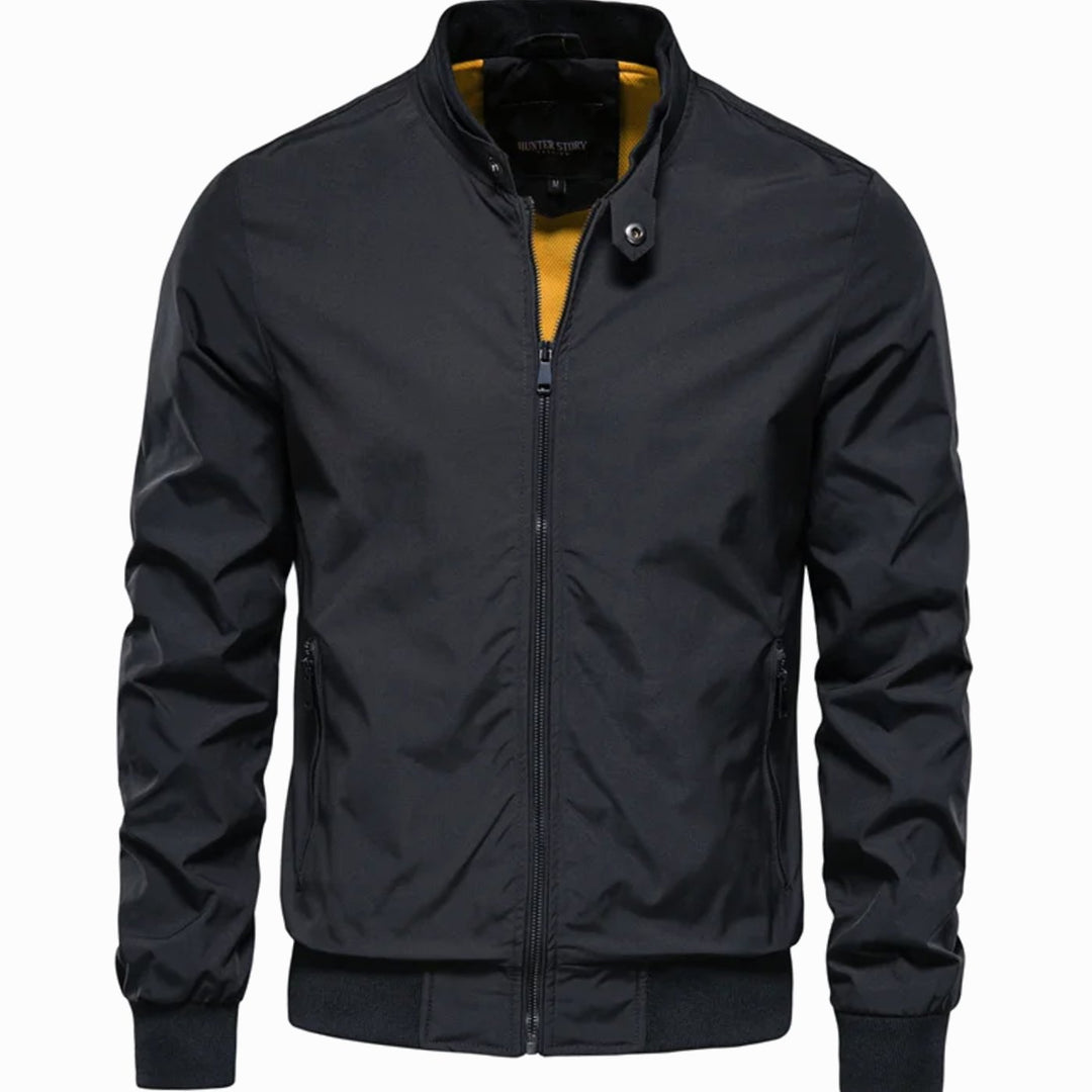 Men's Streetwear Bomber Full-Zip Jacket Stand Collar - Black