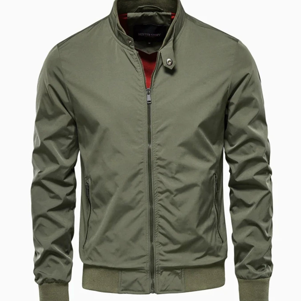 Men's Streetwear Bomber Full-Zip Jacket Stand Collar - Green