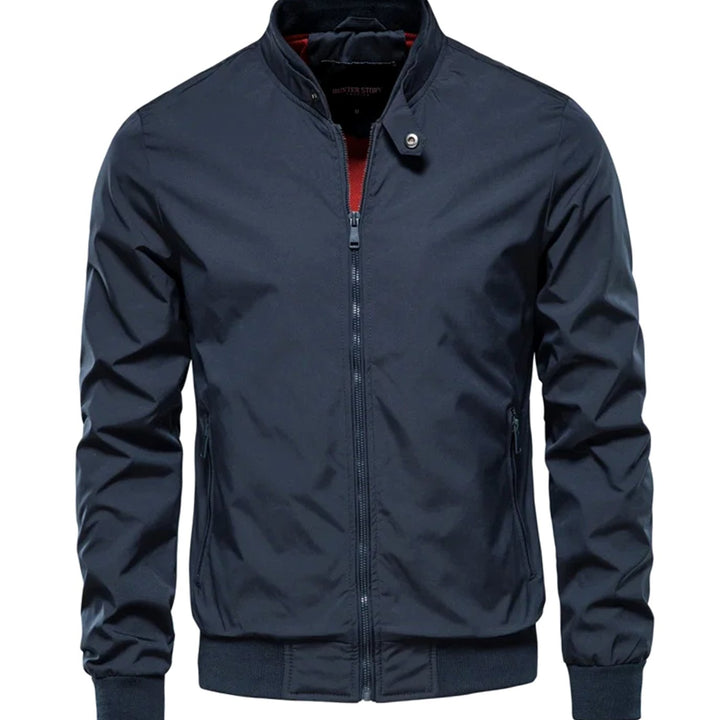 Men's Streetwear Bomber Full-Zip Jacket Stand Collar - Blue