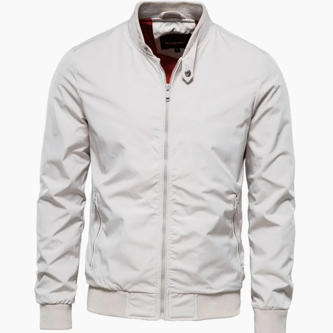 Men's Streetwear Bomber Full-Zip Jacket Stand Collar - White