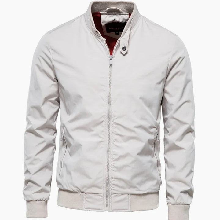 Men's Streetwear Bomber Full-Zip Jacket Stand Collar - White